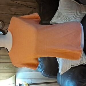 Preston and York Copper Orange Crew Neck Knit Silk Short Sleeve Sweater Casual